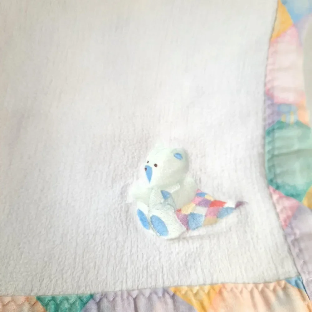 Vintage Carter's Teddy Bear baby Blanket Pastel patchwork Pattern‎ Cotton USA